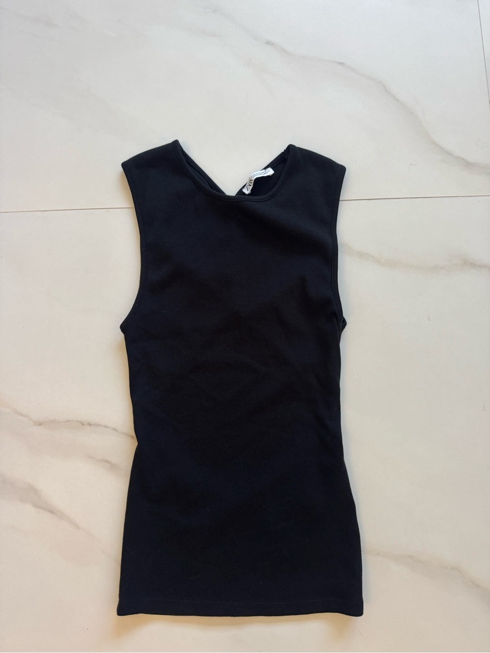 Zara Black Ribbed Crewneck Tank